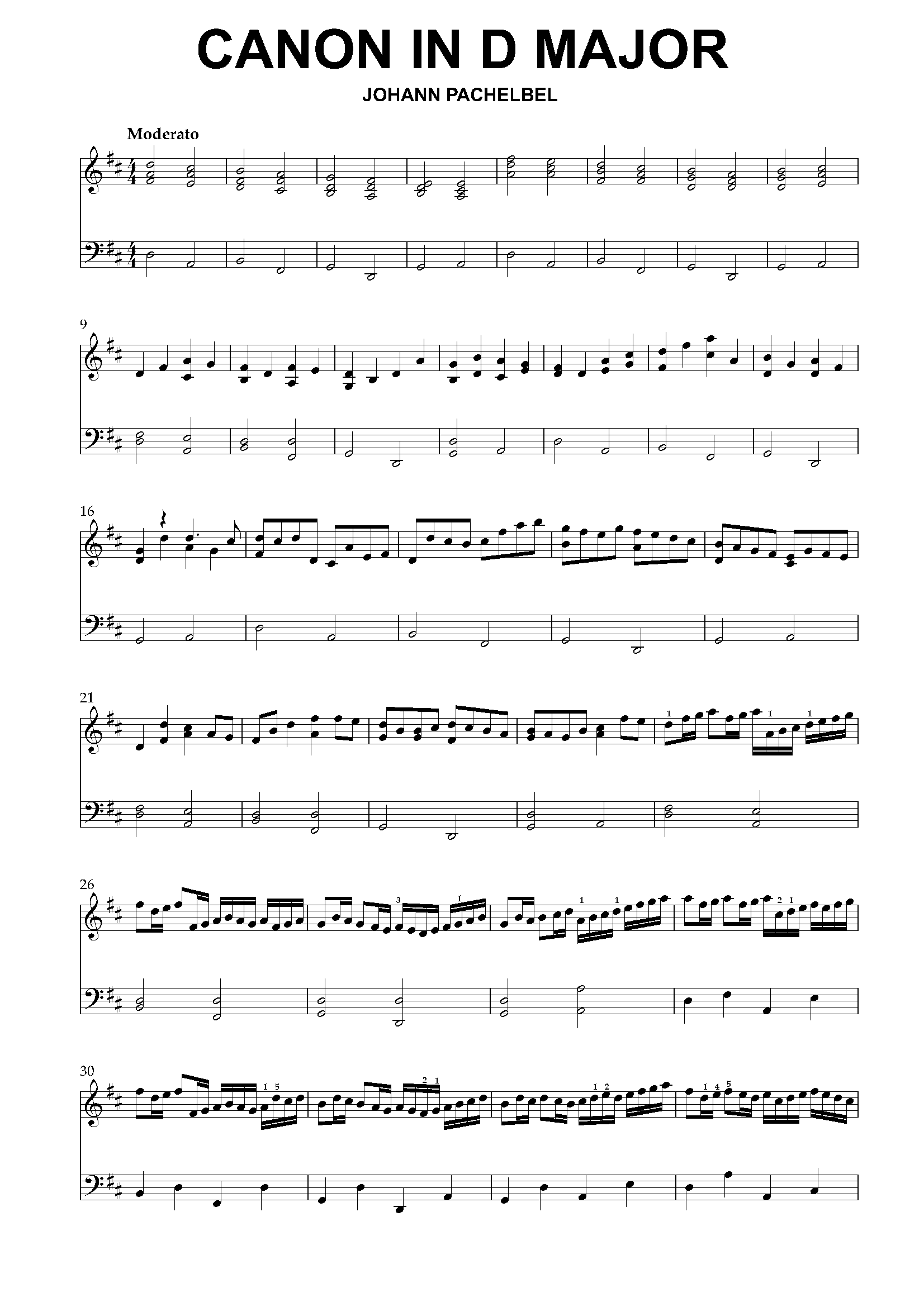 Canon in D Major Piano Sheet Music PDF
