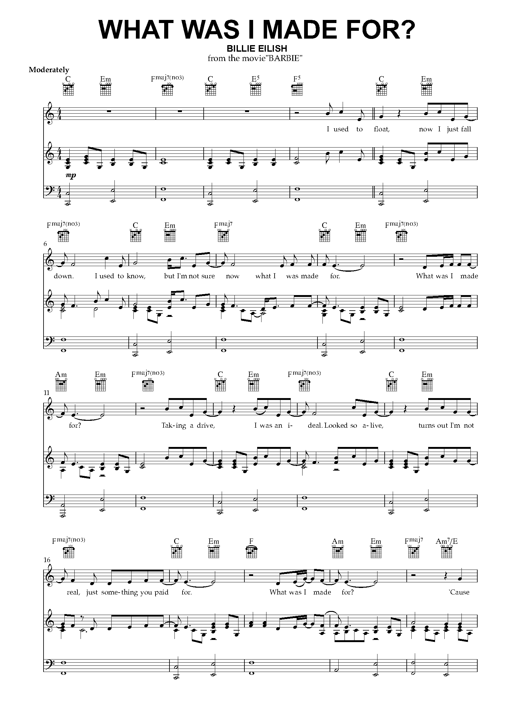 What Was I Made For_PianoPDF – Page_1 What Was I Made For Piano Sheet Music PDF