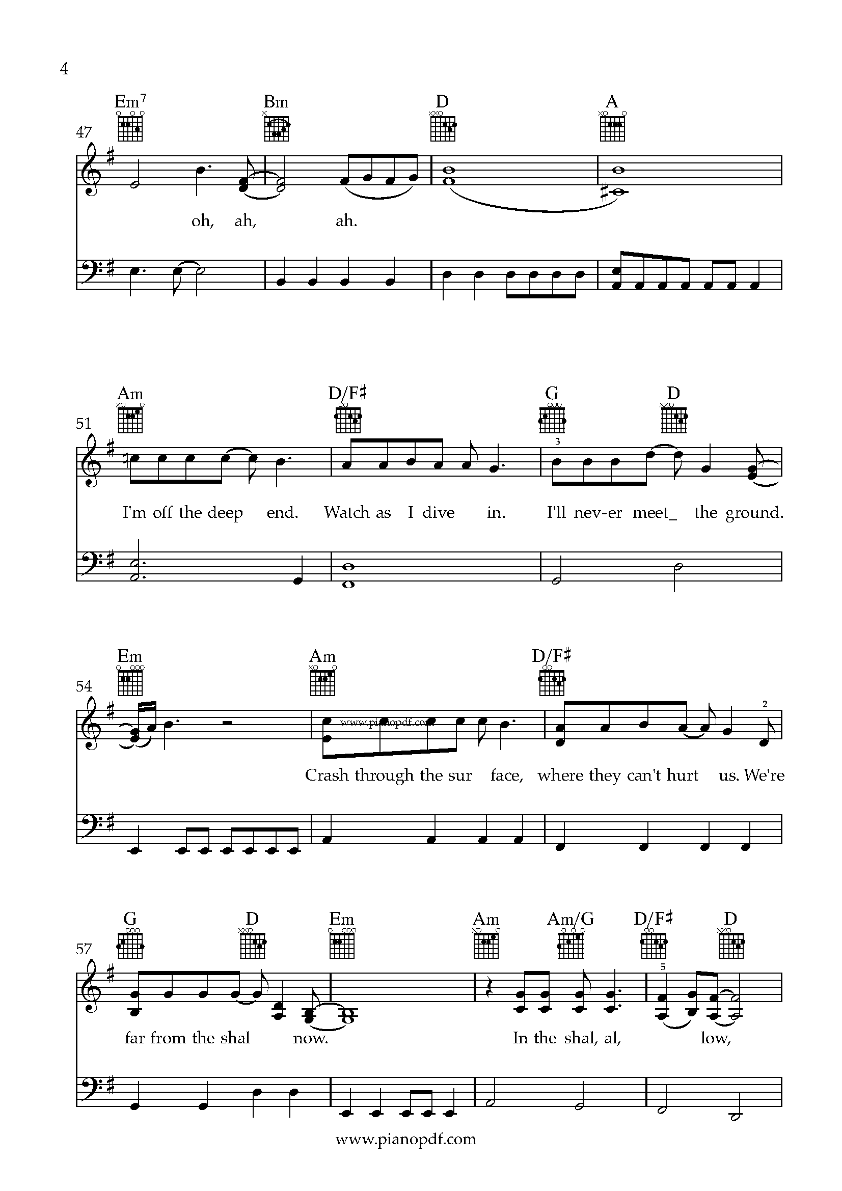 Shallow Piano Sheet Music PDF